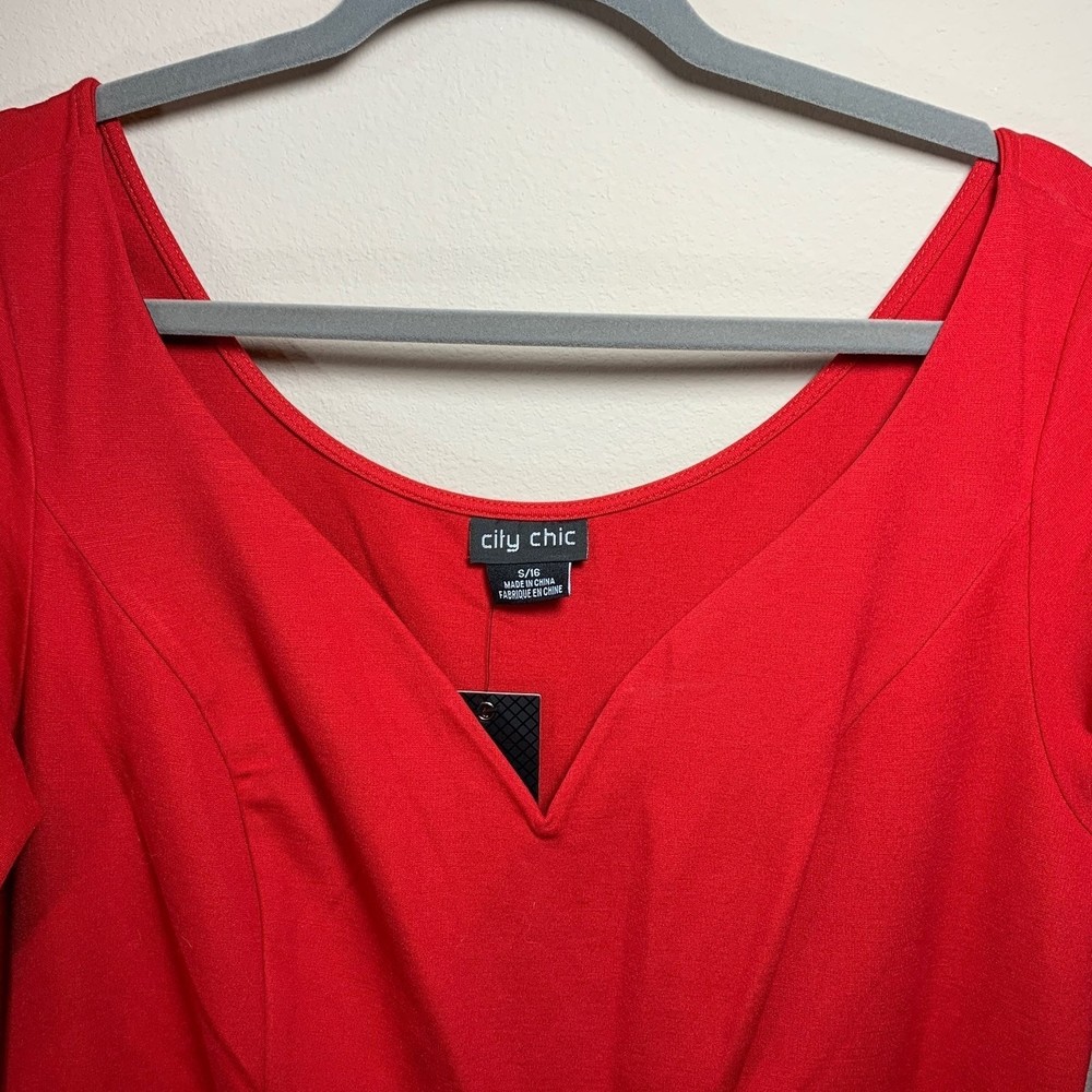 NWT City Chic Red Classic sleeve Midi dress with pockets; size 16 - Picture 5 of 12